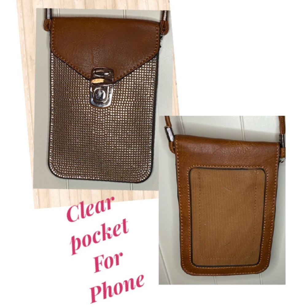 Rhinestone Crossbody bag 7 1/4" x 4 3/4" Brown